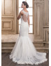 Ivory Lace Tulle Sheer Back Wedding Dress